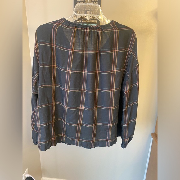 Madewell shirred wool blend peasant blouse in windowpane - Picture 4 of 8